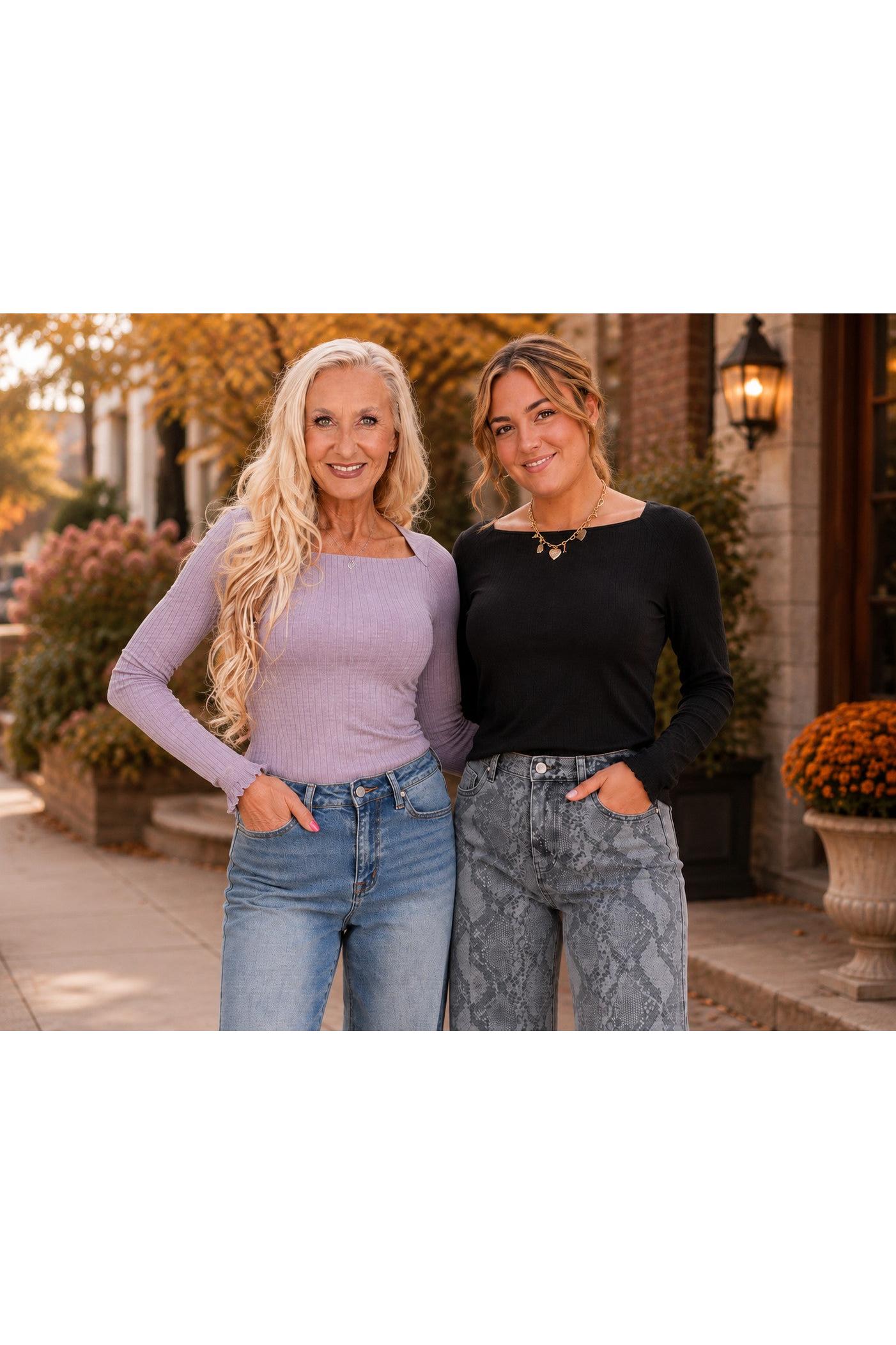 Easel Lilac or Charcoal Washed Rib Knit Top-Tops-Easel-Deja Nu Boutique, Women's Fashion Boutique in Lampasas, Texas