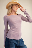 Easel Lilac Washed Rib Knit Top-Tops-Easel-Deja Nu Boutique, Women's Fashion Boutique in Lampasas, Texas