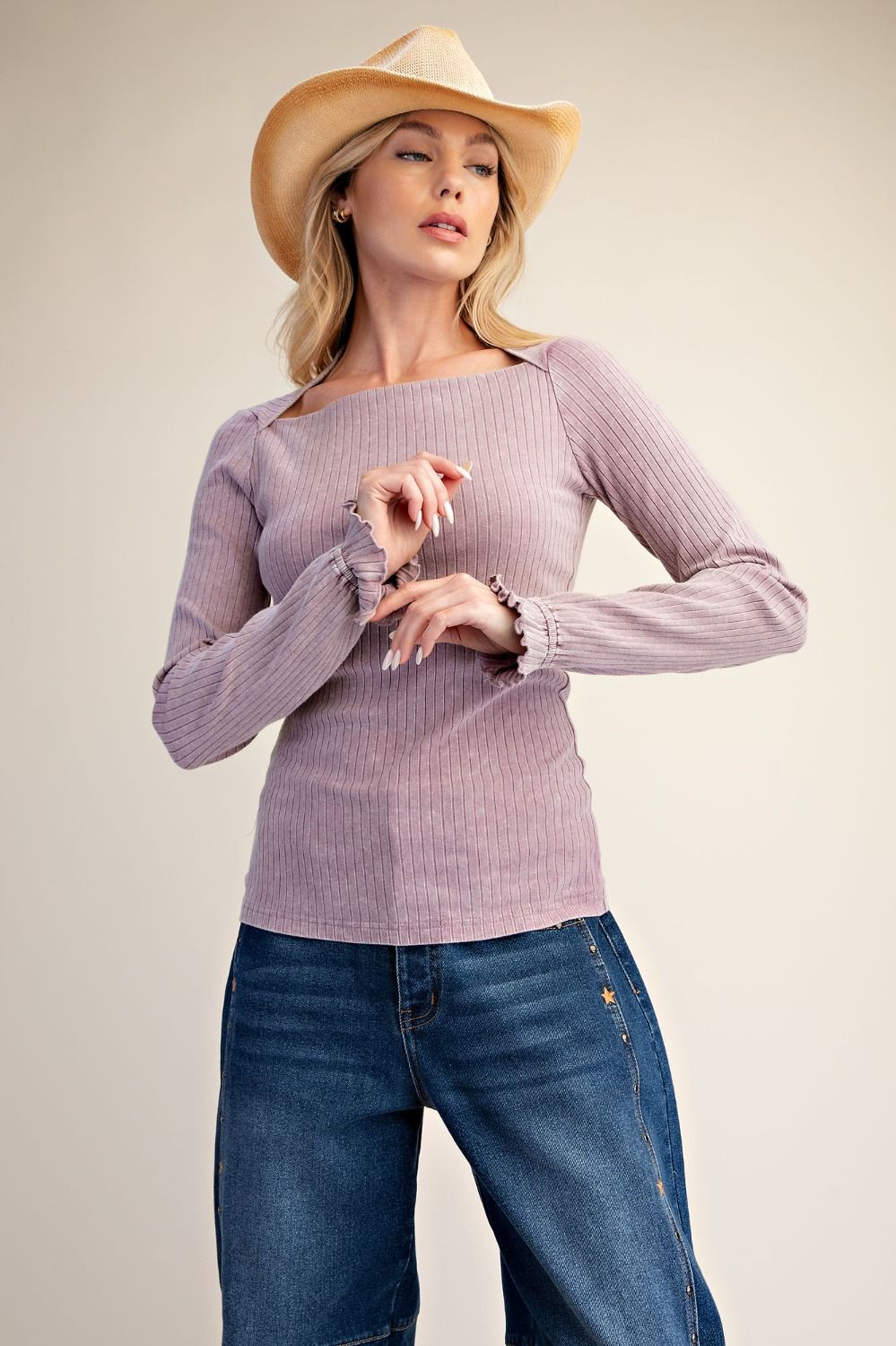 Easel Lilac Washed Rib Knit Top-Tops-Easel-Deja Nu Boutique, Women's Fashion Boutique in Lampasas, Texas