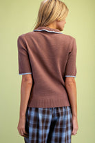Easel Mocha Contrast Trim Short Sleeve Knit Cardigan-Cardigans & Kimonos-Easel-Deja Nu Boutique, Women's Fashion Boutique in Lampasas, Texas