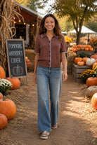 Easel Mocha Contrast Trim Short Sleeve Knit Cardigan-Cardigans & Kimonos-Easel-Deja Nu Boutique, Women's Fashion Boutique in Lampasas, Texas