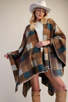 Easel Mocha Plaid Brushed Hacci Oversized Cape-cape-Easel-Deja Nu Boutique, Women's Fashion Boutique in Lampasas, Texas