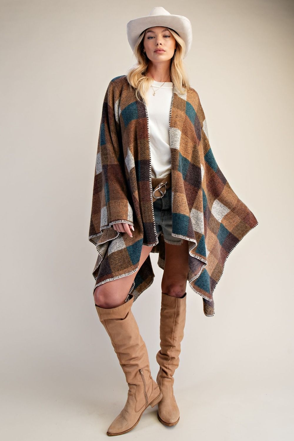 Easel Mocha Plaid Brushed Hacci Oversized Cape-cape-Easel-Deja Nu Boutique, Women's Fashion Boutique in Lampasas, Texas