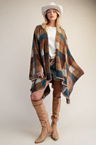 Easel Mocha Plaid Brushed Hacci Oversized Cape-cape-Easel-Deja Nu Boutique, Women's Fashion Boutique in Lampasas, Texas