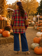 Easel Boho Red Mixed Plaid & Corduroy Shacket-Shackets-Easel-Deja Nu Boutique, Women's Fashion Boutique in Lampasas, Texas