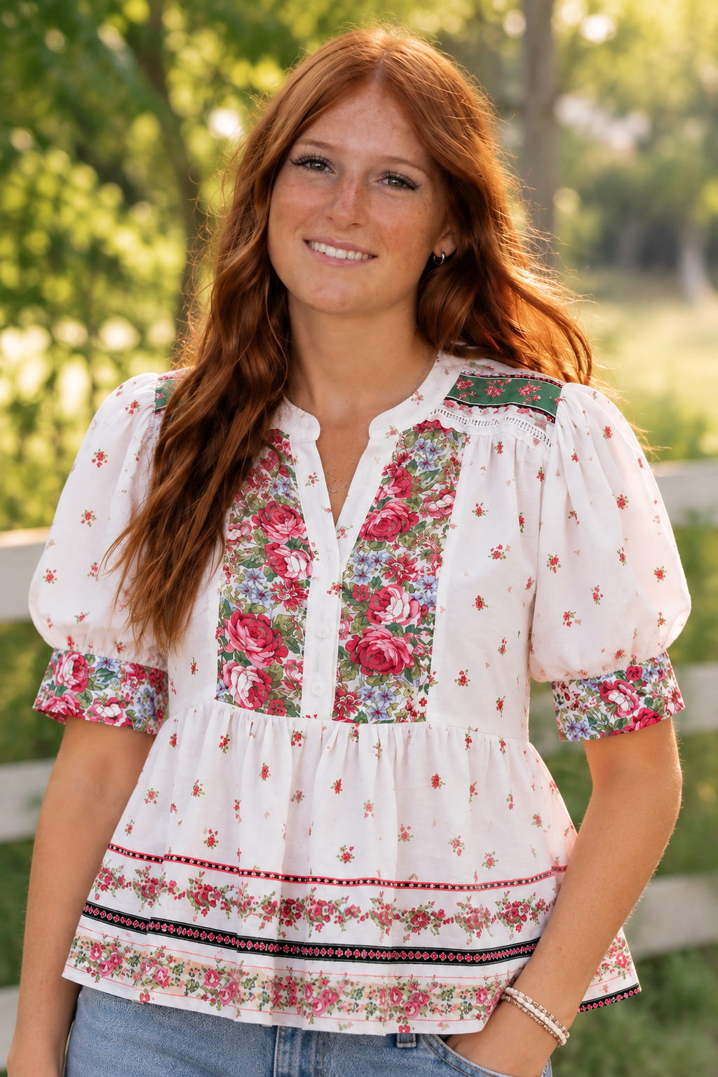 Easel Sage Pink Floral Printed Puff Sleeve Top-Tops-Easel-Deja Nu Boutique, Women's Fashion Boutique in Lampasas, Texas