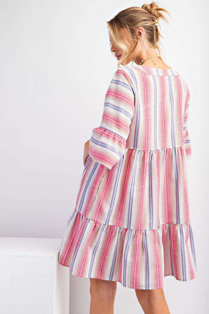 Easel Embroidered Pink Stripe Boho Dress-Short Dresses-Easel-Deja Nu Boutique, Women's Fashion Boutique in Lampasas, Texas