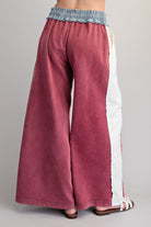 ee:some Color Block Denim Drawstring Pants in Red Bean-bottoms-ee:some-Deja Nu Boutique, Women's Fashion Boutique in Lampasas, Texas