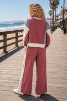 ee:some Frayed Color Block Pullover in Red Bean-Tops-ee:some-Deja Nu Boutique, Women's Fashion Boutique in Lampasas, Texas