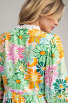 ee:some Floral Lace Trim Tiered Mini Dress – Spring Green Multi-mini dress-eesome-Deja Nu Boutique, Women's Fashion Boutique in Lampasas, Texas