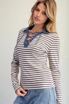 ee:some Mineral Washed Striped Lace-Up Top – Fig Cream-shirts-ee:some-Deja Nu Boutique, Women's Fashion Boutique in Lampasas, Texas