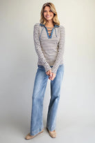 ee:some Mineral Washed Striped Lace-Up Top – Fig Cream-shirts-ee:some-Deja Nu Boutique, Women's Fashion Boutique in Lampasas, Texas