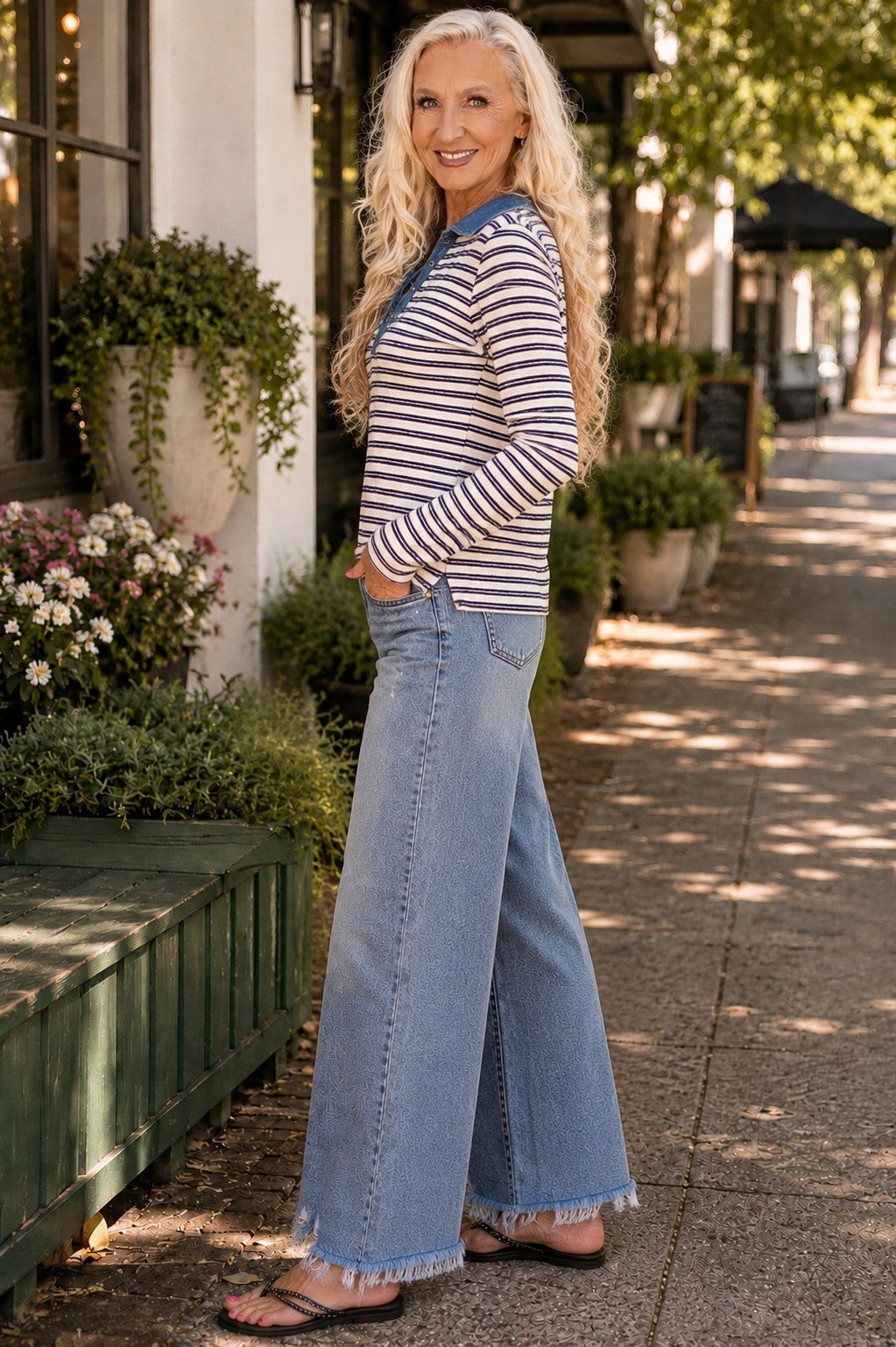 ee:some Mineral Washed Striped Lace-Up Top – Fig Cream-shirts-ee:some-Deja Nu Boutique, Women's Fashion Boutique in Lampasas, Texas