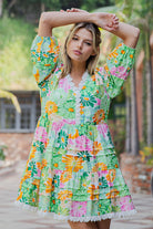 ee:some Floral Lace Trim Tiered Mini Dress – Spring Green Multi-mini dress-eesome-Deja Nu Boutique, Women's Fashion Boutique in Lampasas, Texas