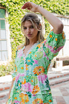 ee:some Floral Lace Trim Tiered Mini Dress – Spring Green Multi-mini dress-eesome-Deja Nu Boutique, Women's Fashion Boutique in Lampasas, Texas