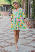 ee:some Floral Lace Trim Tiered Mini Dress – Spring Green Multi-mini dress-eesome-Deja Nu Boutique, Women's Fashion Boutique in Lampasas, Texas