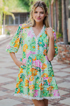 ee:some Floral Lace Trim Tiered Mini Dress – Spring Green Multi-mini dress-eesome-Deja Nu Boutique, Women's Fashion Boutique in Lampasas, Texas