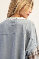 ee:some Mineral Washed Floral Trim Plaid Contrast Top-Tops-ee:some-Deja Nu Boutique, Women's Fashion Boutique in Lampasas, Texas