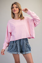 ee:some Mineral Washed Round Neck Top - Sweet Pink-Long Sleeves-ee:some-Deja Nu Boutique, Women's Fashion Boutique in Lampasas, Texas