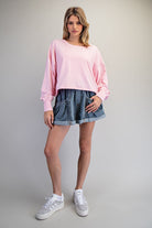 ee:some Mineral Washed Round Neck Top - Sweet Pink-Long Sleeves-ee:some-Deja Nu Boutique, Women's Fashion Boutique in Lampasas, Texas