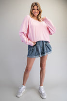 ee:some Mineral Washed Round Neck Top - Sweet Pink-Long Sleeves-ee:some-Deja Nu Boutique, Women's Fashion Boutique in Lampasas, Texas