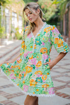 ee:some Floral Lace Trim Tiered Mini Dress – Spring Green Multi-mini dress-eesome-Deja Nu Boutique, Women's Fashion Boutique in Lampasas, Texas