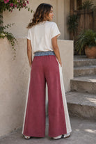 ee:some Color Block Denim Drawstring Pants in Red Bean-bottoms-ee:some-Deja Nu Boutique, Women's Fashion Boutique in Lampasas, Texas