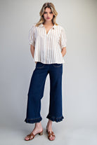 ee:some Lace Trim Striped Button Down Top – Natural-shirts-ee:some-Deja Nu Boutique, Women's Fashion Boutique in Lampasas, Texas