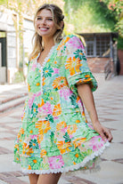 ee:some Floral Lace Trim Tiered Mini Dress – Spring Green Multi-mini dress-eesome-Deja Nu Boutique, Women's Fashion Boutique in Lampasas, Texas