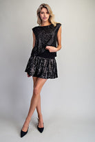 ee:some Black Sequin Bubble Mini Skirt-Skirts-ee:some-Deja Nu Boutique, Women's Fashion Boutique in Lampasas, Texas