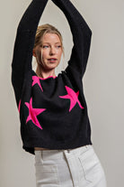 eesome Black Sweater With Hot Pink Stars-Sweaters-ee:some-Deja Nu Boutique, Women's Fashion Boutique in Lampasas, Texas