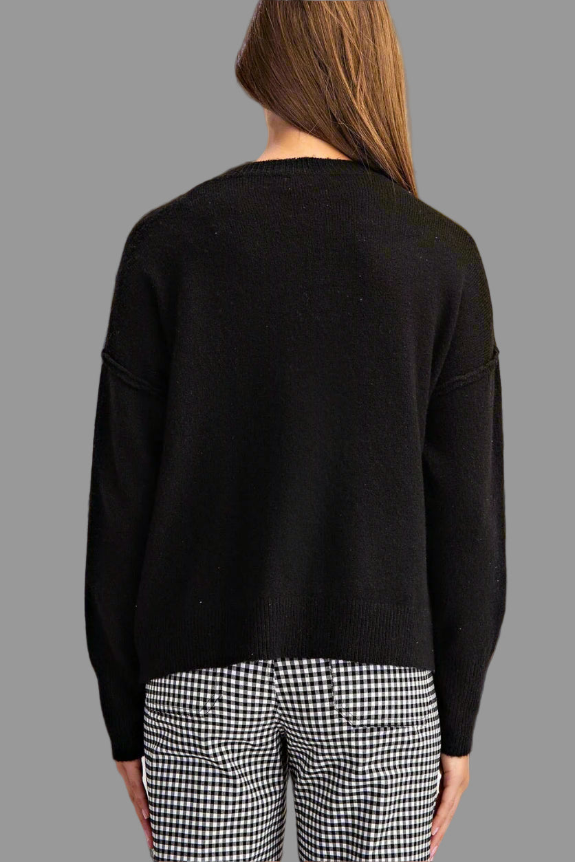 ee:some Cheers Beaded Long Sleeve Sweater In Black Champagne-Sweaters-ee:some-Deja Nu Boutique, Women's Fashion Boutique in Lampasas, Texas