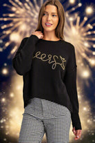 ee:some Cheers Beaded Long Sleeve Sweater In Black Champagne-Sweaters-ee:some-Deja Nu Boutique, Women's Fashion Boutique in Lampasas, Texas