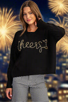 ee:some Cheers Beaded Long Sleeve Sweater In Black Champagne-Sweaters-ee:some-Deja Nu Boutique, Women's Fashion Boutique in Lampasas, Texas