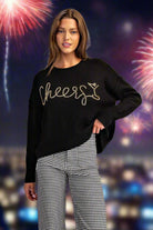 ee:some Cheers Beaded Long Sleeve Sweater In Black Champagne-Sweaters-ee:some-Deja Nu Boutique, Women's Fashion Boutique in Lampasas, Texas