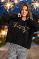 ee:some Cheers Beaded Long Sleeve Sweater In Black Champagne-Sweaters-ee:some-Deja Nu Boutique, Women's Fashion Boutique in Lampasas, Texas