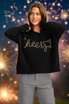 ee:some Cheers Beaded Long Sleeve Sweater In Black Champagne-Sweaters-ee:some-Deja Nu Boutique, Women's Fashion Boutique in Lampasas, Texas