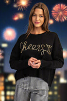 ee:some Cheers Beaded Long Sleeve Sweater In Black Champagne-Sweaters-ee:some-Deja Nu Boutique, Women's Fashion Boutique in Lampasas, Texas