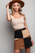 ee:some Color Block Button Down Mini Skirt In Black And Brown-Skirts-ee:some-Deja Nu Boutique, Women's Fashion Boutique in Lampasas, Texas