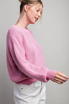 ee:some Jewel Crochet Knit Sweater In Bubble Pink-Sweaters-ee:some-Deja Nu Boutique, Women's Fashion Boutique in Lampasas, Texas