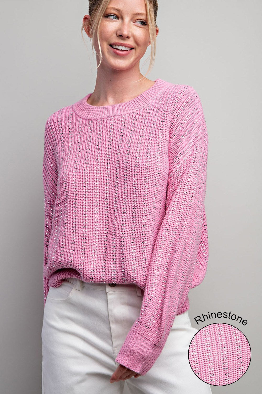 ee:some Jewel Crochet Knit Sweater In Bubble Pink-Sweaters-ee:some-Deja Nu Boutique, Women's Fashion Boutique in Lampasas, Texas