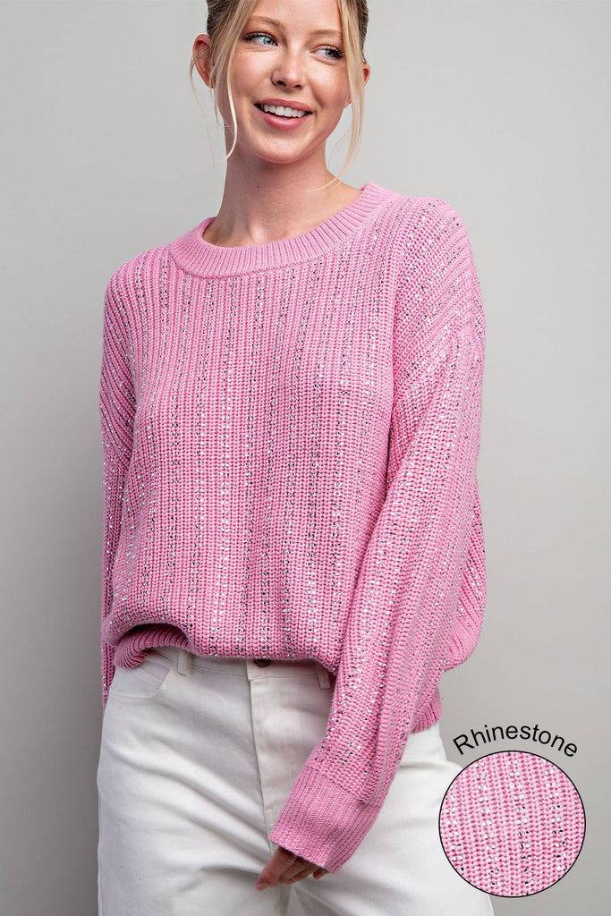 ee:some Jewel Crochet Knit Sweater In Bubble Pink-Sweaters-ee:some-Deja Nu Boutique, Women's Fashion Boutique in Lampasas, Texas
