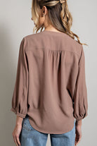 ee;some Long Sleeve V Neck Blouse In Coco-Long Sleeves-ee:some-Deja Nu Boutique, Women's Fashion Boutique in Lampasas, Texas