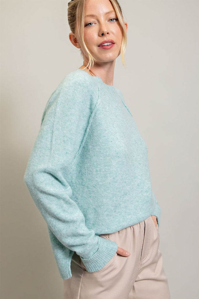 ee:some Mint Long Sleeve Sweater With Side Slits-Sweaters-ee:some-Deja Nu Boutique, Women's Fashion Boutique in Lampasas, Texas
