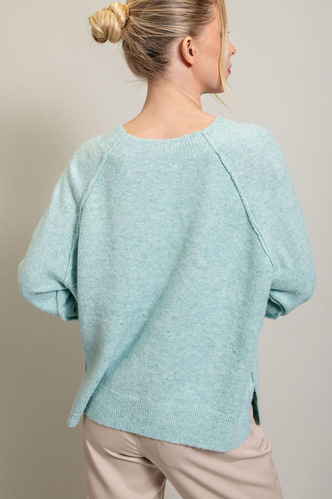 ee:some Mint Long Sleeve Sweater With Side Slits-Sweaters-ee:some-Deja Nu Boutique, Women's Fashion Boutique in Lampasas, Texas
