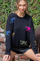 ees:ome Multi Colored Tigers On Black Sweater-Sweaters-ee:some-Deja Nu Boutique, Women's Fashion Boutique in Lampasas, Texas