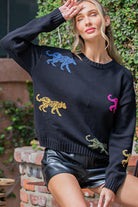 ees:ome Multi Colored Tigers On Black Sweater-Sweaters-ee:some-Deja Nu Boutique, Women's Fashion Boutique in Lampasas, Texas