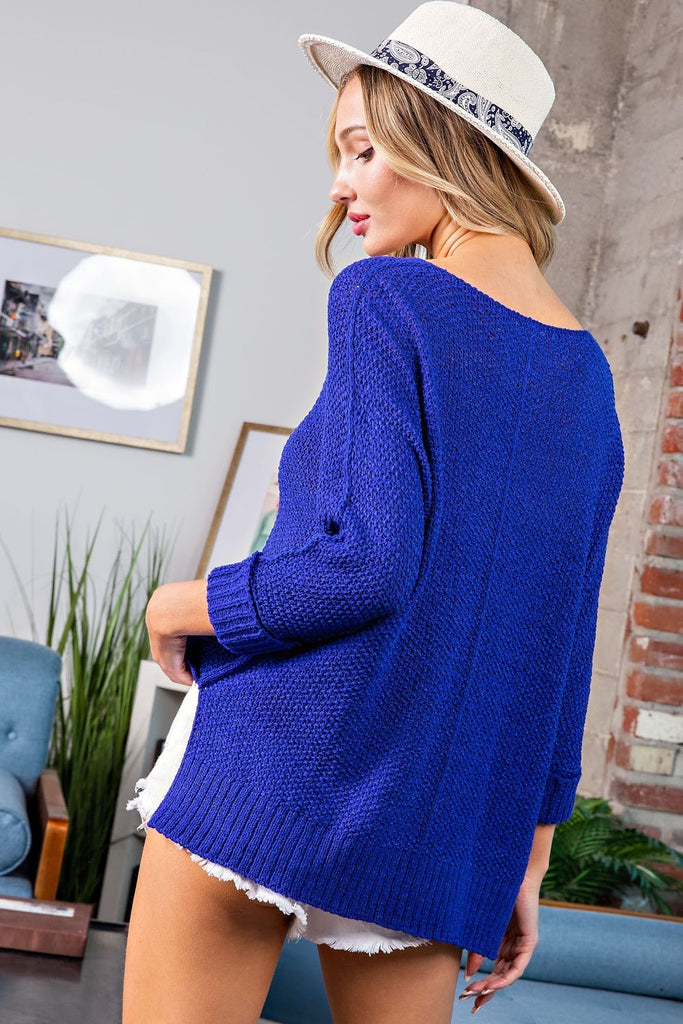 eesome Royal Blue Crew Neck Knit Sweater-Sweaters-ee:some-Deja Nu Boutique, Women's Fashion Boutique in Lampasas, Texas