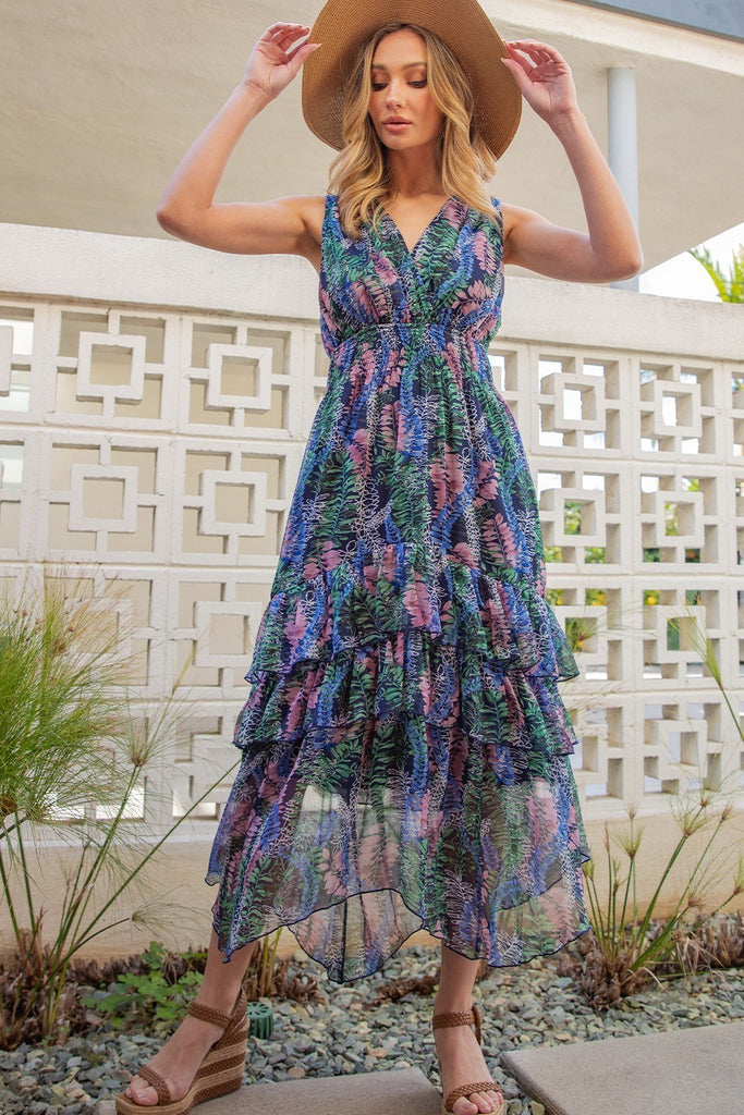 ee:some Smocked Ruffle Maxi Dress In Navy-Maxi Dresses-ee:some-Deja Nu Boutique, Women's Fashion Boutique in Lampasas, Texas
