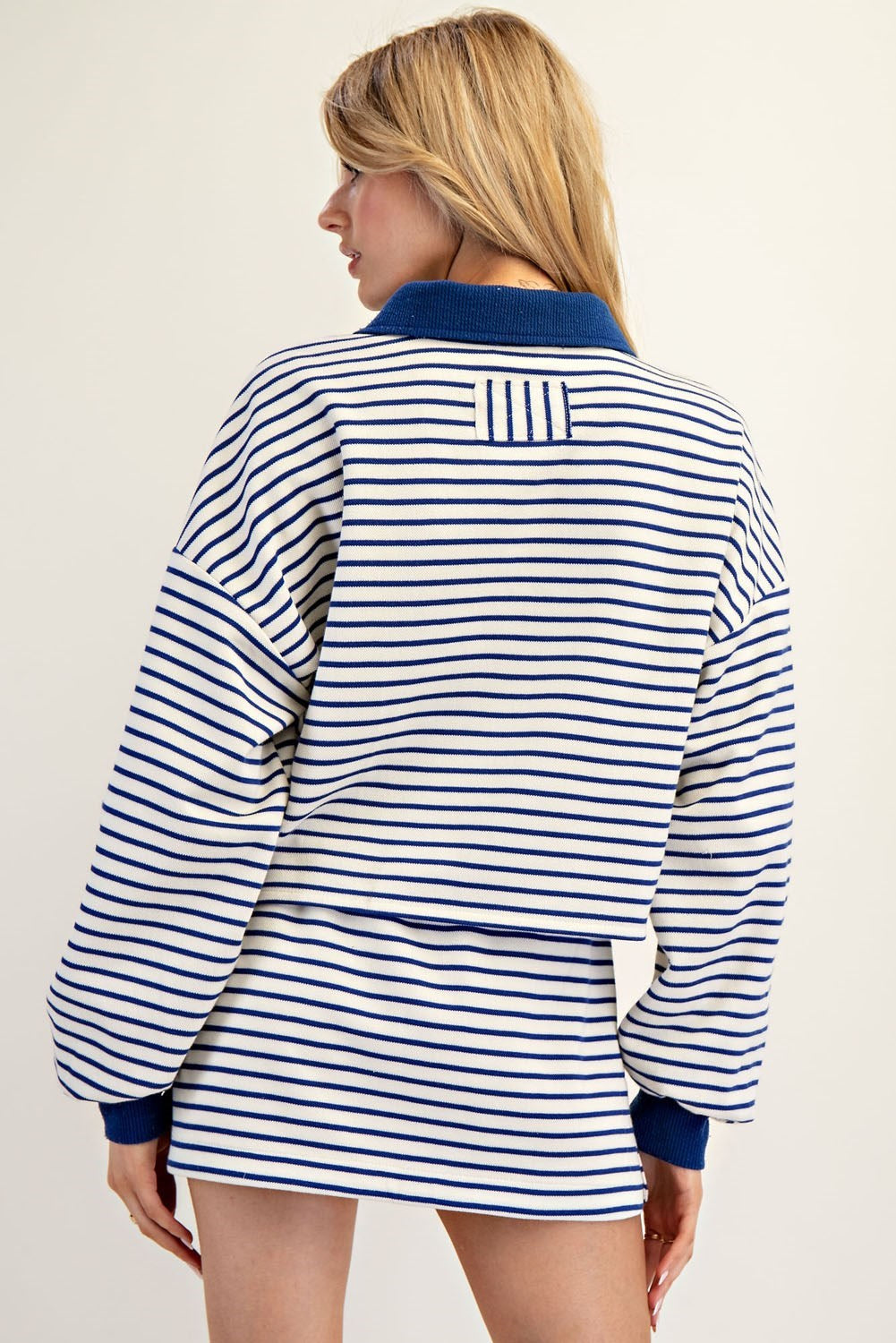 ee:some Striped Cropped Collared Knit Sweater - Royal Blue & White-Sweaters-ee:some-Deja Nu Boutique, Women's Fashion Boutique in Lampasas, Texas